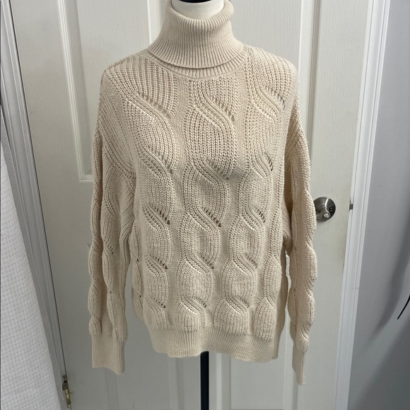 Evolution by Cyrus Cable Knit Cream Turtleneck Long Sleeve Sweater Sz M - Picture 1 of 11